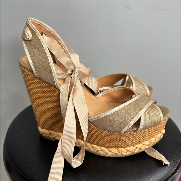 Tan JustFab Espadrille Heels Size 6.5 NWOT - Picture 2 of 5